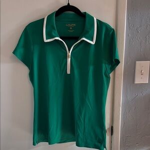EUC Lilly Pulitzer Green Zip Polo with White Trim. Luxletic. Size L.